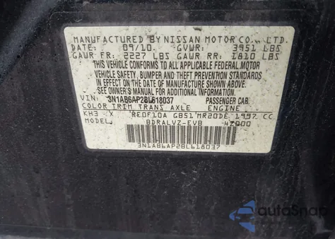 2011 Nissan Sentra 2.0Sl from USA, damaged, VIN 3N1AB6AP2BL618037